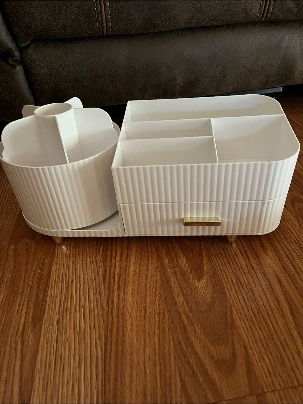 White Rotating Makeup & Desk Organizer - Multi-Compartment Storage